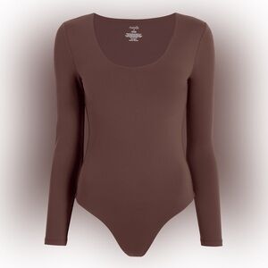 Nuuds Long Sleeve Scoop Neck Bodysuit - Coffee XL